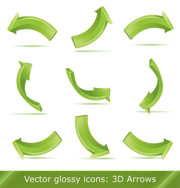Verde 3d vector flechas conjunto — Vector de stock