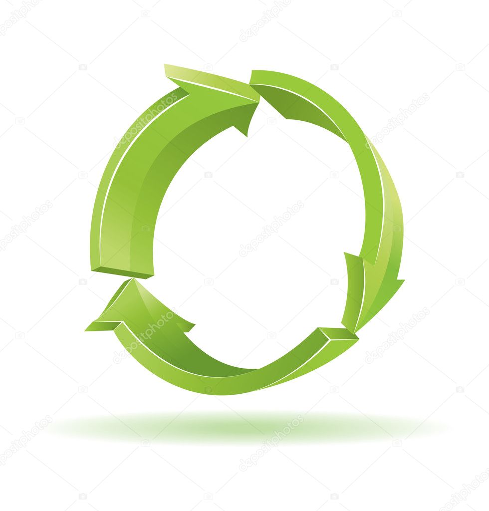 3d green arrows. Recycle sign.