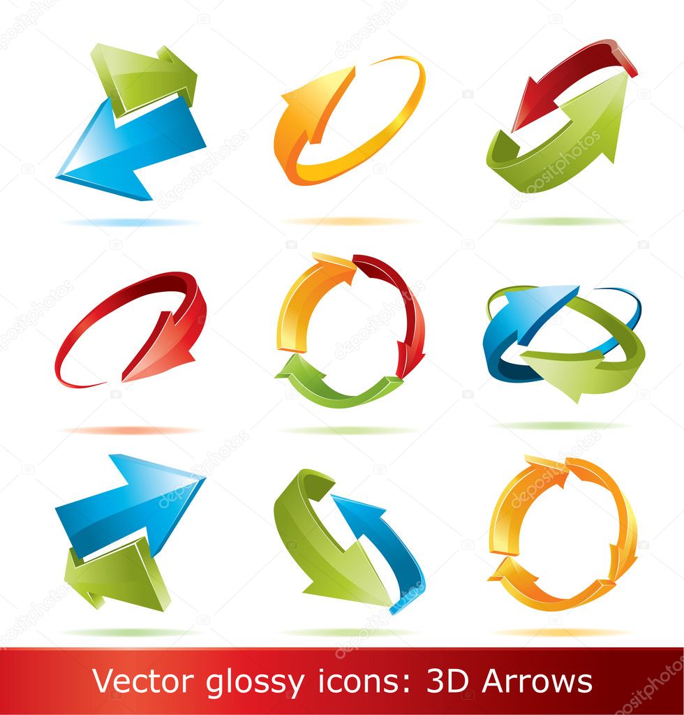 Colorful 3d vector arrows set