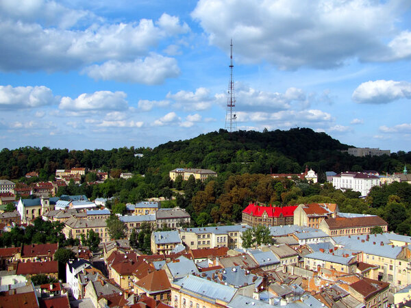 Panorama of the city ( Lviv, Ukraine) from height of the bird's flight
