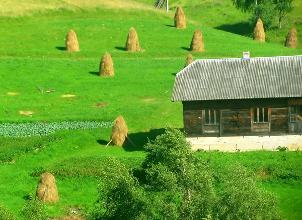 시골 집과 건초 더미 — 스톡 사진