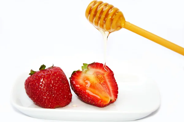 Miel y fresas — Foto de Stock
