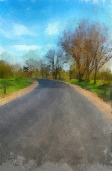 Ilustração longa estrada na primavera — Fotografia de Stock