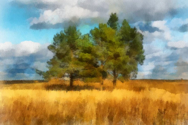 Illustration, landscape with trees — Stock Photo, Image