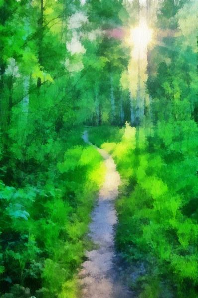 Illustration, Straße im Wald Stockbild