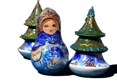Snow Maiden among New Year trees. clipart