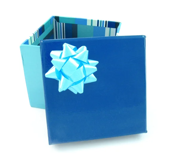 Caixa de presente azul aberta — Fotografia de Stock