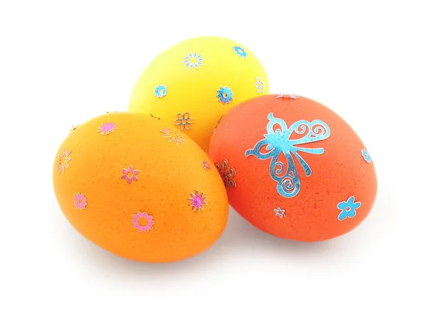 Rotes, orangefarbenes und gelbes Ei mit Ornament — Stockfoto