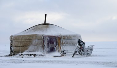 Yurt in mongolia with a motorbike clipart