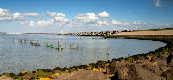 Grote rivier met bridge in Nederland — Stockfoto