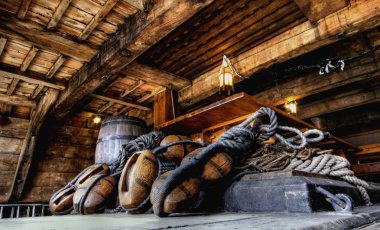 Antique nautical equipment on a ship clipart