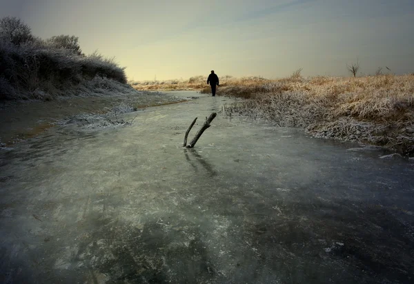 在冰上的日落 — 图库照片