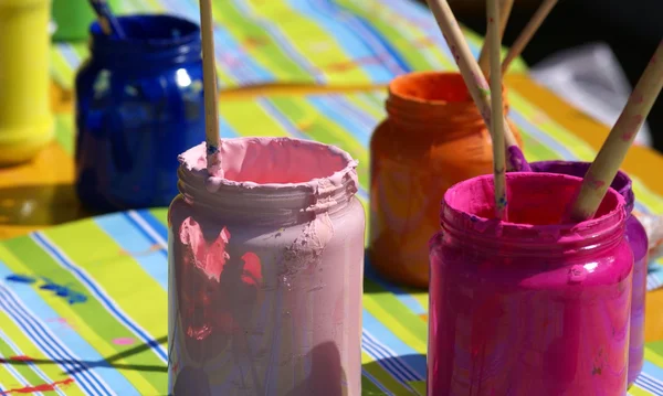 stock image Different kinds of paint for a child