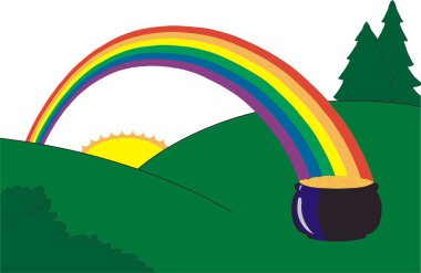 Blue sky and rainbow and an oak tree clipart