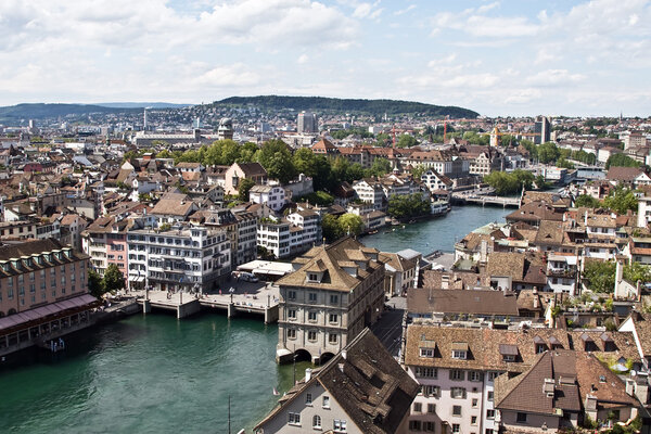 Zurich cityscape from the top of Grossmuenster church