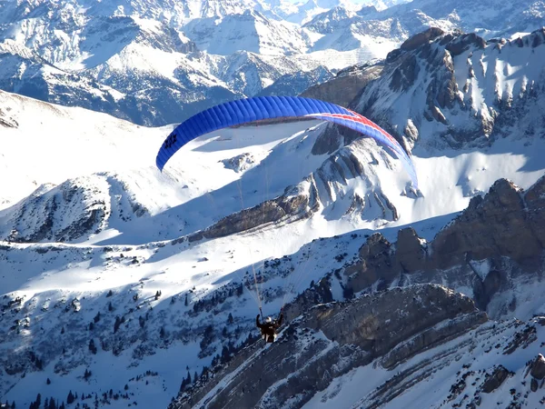Paraglider boven Alpen — Stockfoto