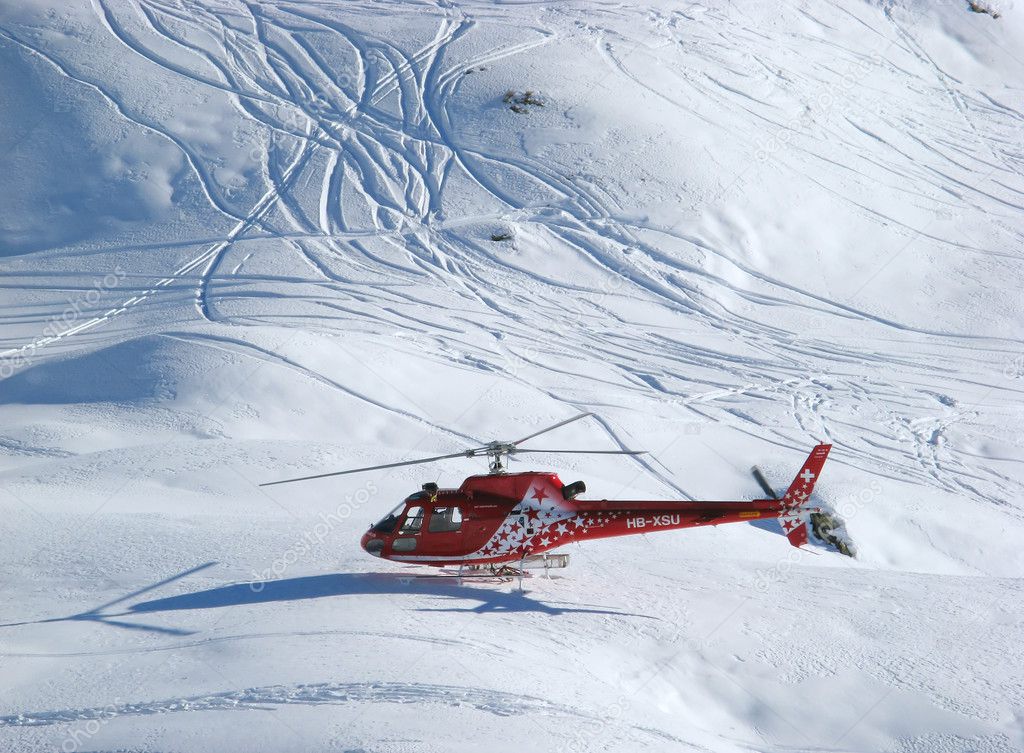 Rescue helicopter on duty in Swiss alps