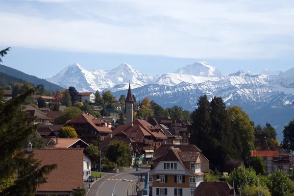 Tradizionale vista villaggio svizzero — Foto Stock