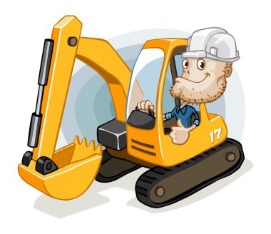 Excavator with Labor clipart