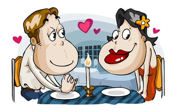 Romantic candle light dinner of lovers. — Stock Vector