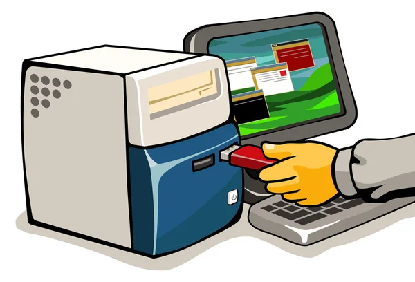Infecting computer with flash drive — Stock Vector