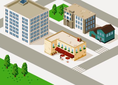 Old cafe and Building Isometric clipart