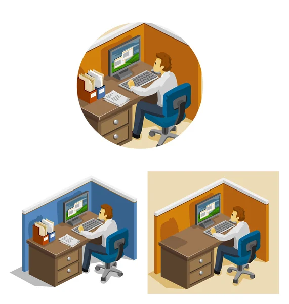 Working On the Computer Isometric — Stock Vector
