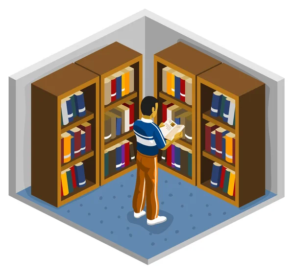 Leer en la biblioteca en una universidad — Vector de stock