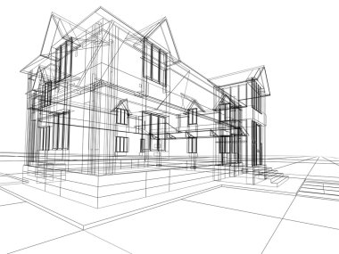 Wireframe of cottage clipart