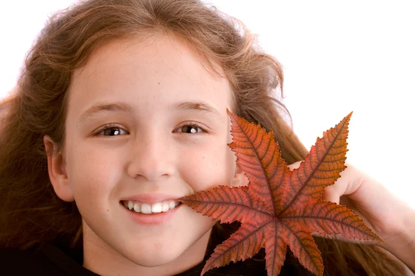 Girl with leaf — Stock Photo, Image