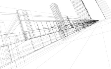 Wireframe of office buildings clipart