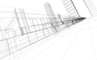 Wireframe of office buildings