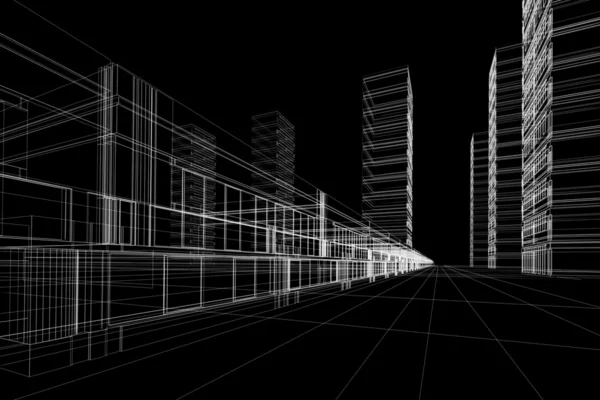 Wireframe of office buildings — Stock Photo, Image