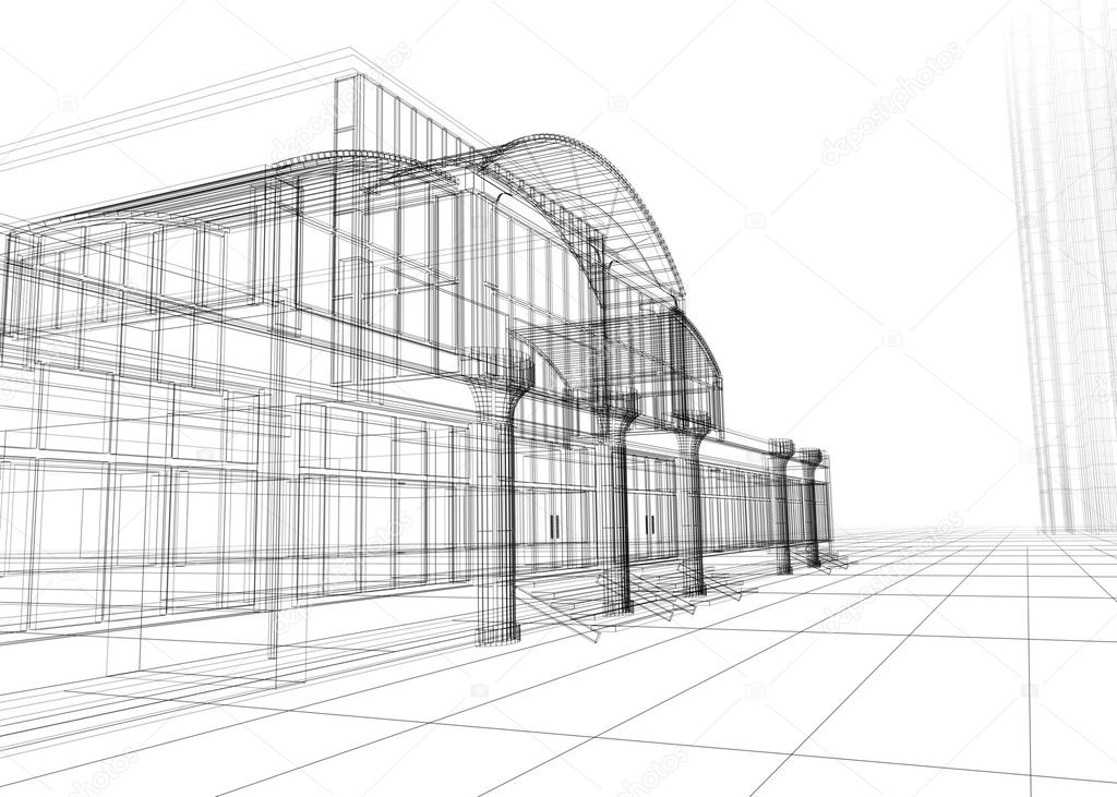 Wireframe of office building