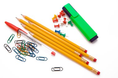 Office supplies on white clipart