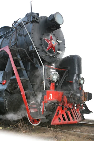 Beyaz izole buharlı lokomotif — Stok fotoğraf