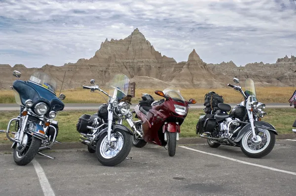 Motorfietsen in badlands national park Stockfoto