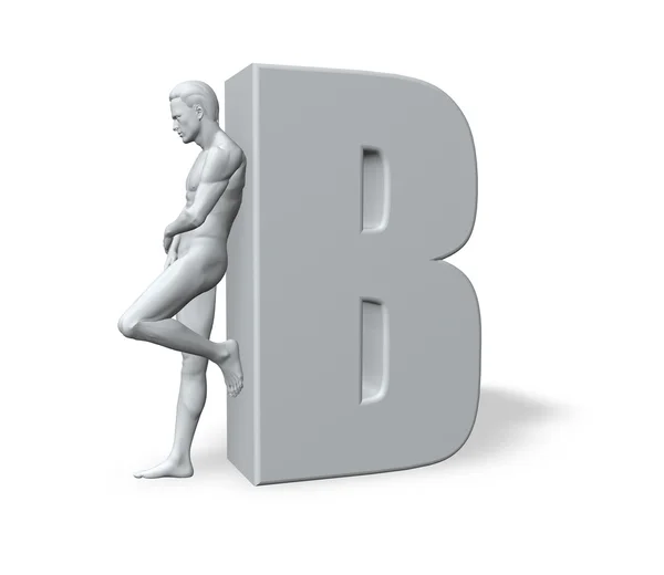 Man leans on letter B — Stock Photo, Image
