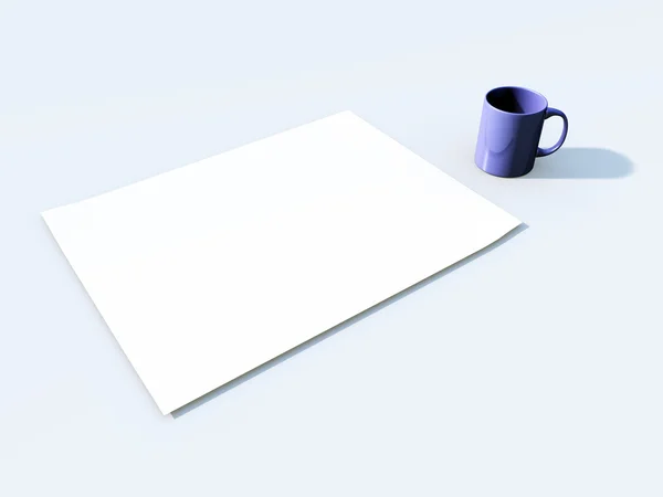 Weißes Papier und Kaffeebecher — Stockfoto