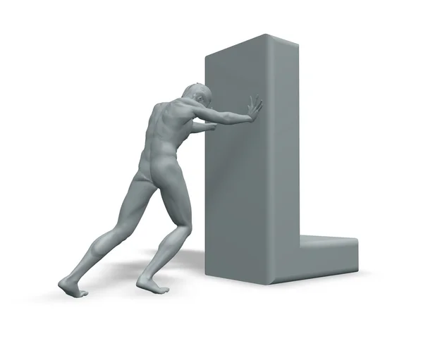 Man pushes uppercase letter L — Stock Photo, Image