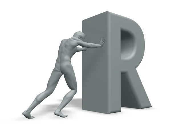 Mężczyzna popycha literę r — Zdjęcie stockowe