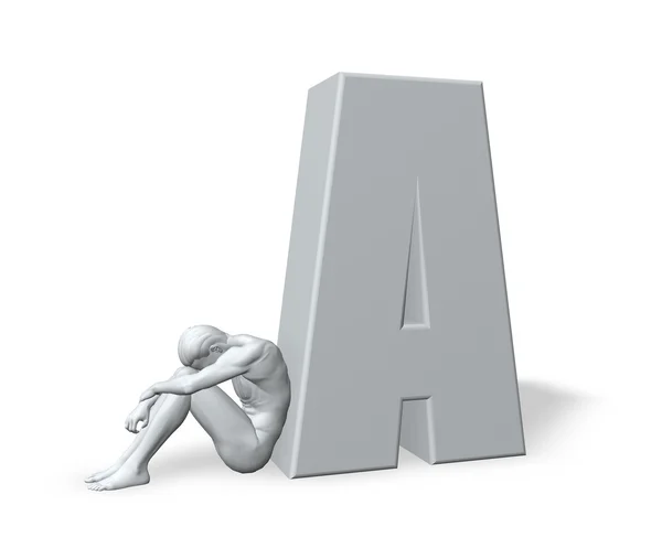 Сидящий человек опирается на прописную букву А — стоковое фото