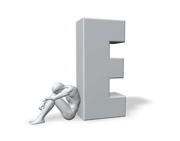 Сидящий человек опирается на прописную букву Е — стоковое фото
