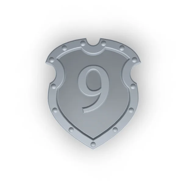 Número nove num escudo de metal. — Fotografia de Stock