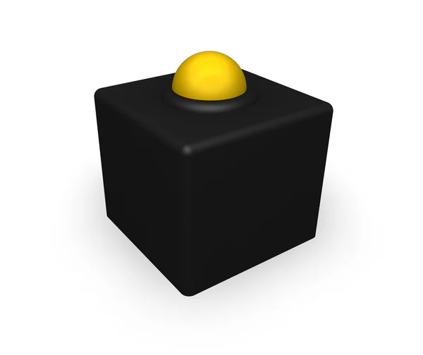 Желтый шар на черном кубе — стоковое фото