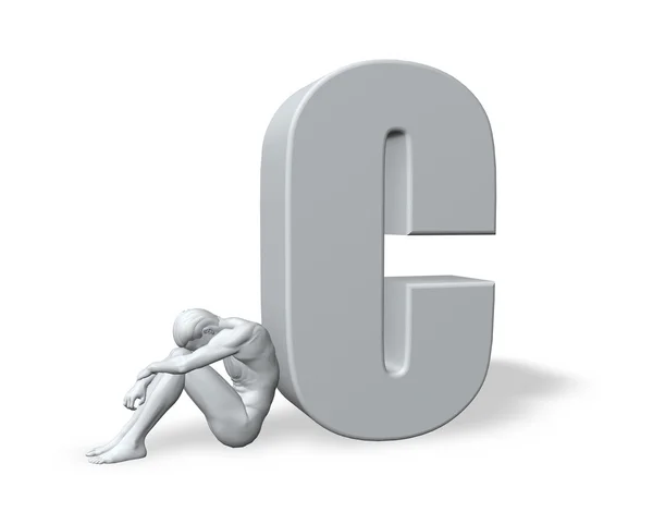 Sitting man leans on uppercase letter C — Stock Photo, Image