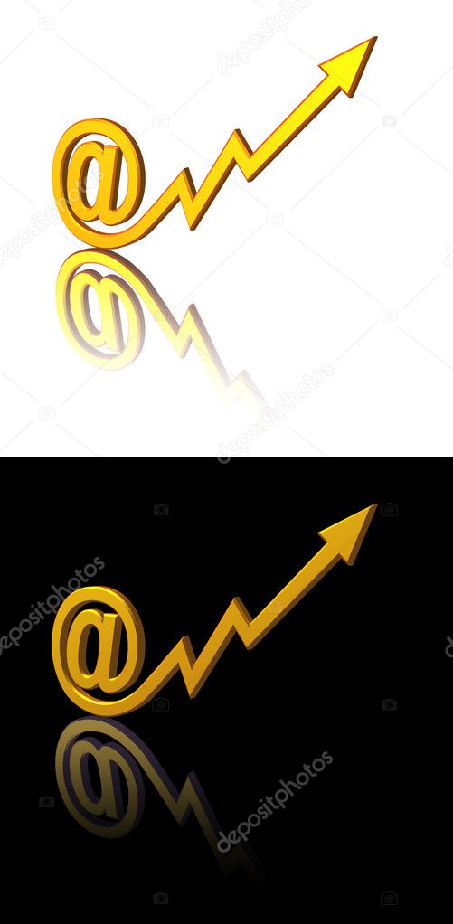 At symbol with arrow on black and white background - 3d illustration