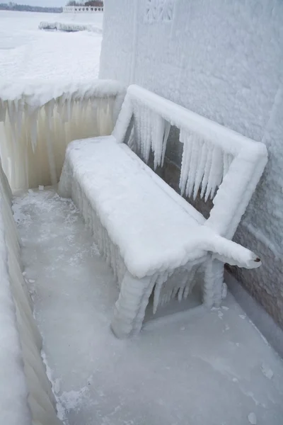 Original vintage seats in ice, snow — Stock Photo, Image