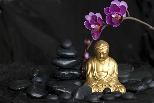 Buddha mit Orchidee — Stockfoto