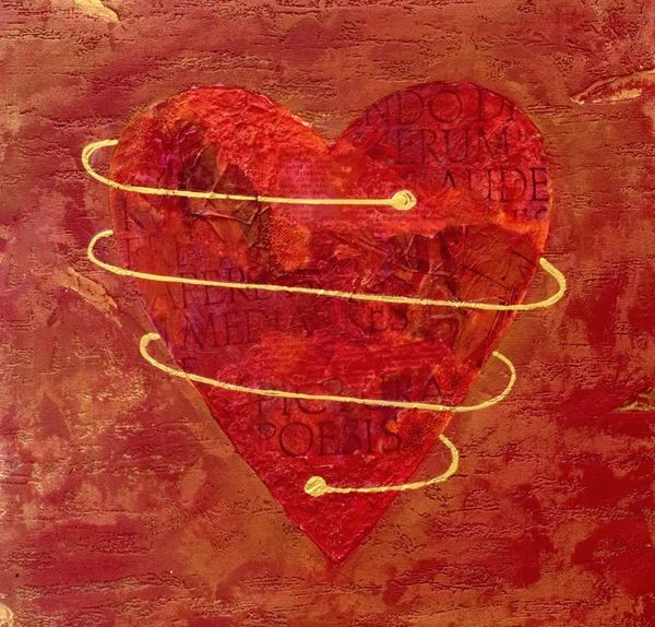 Kırmızı kalp kolaj boyalı — Stok fotoğraf